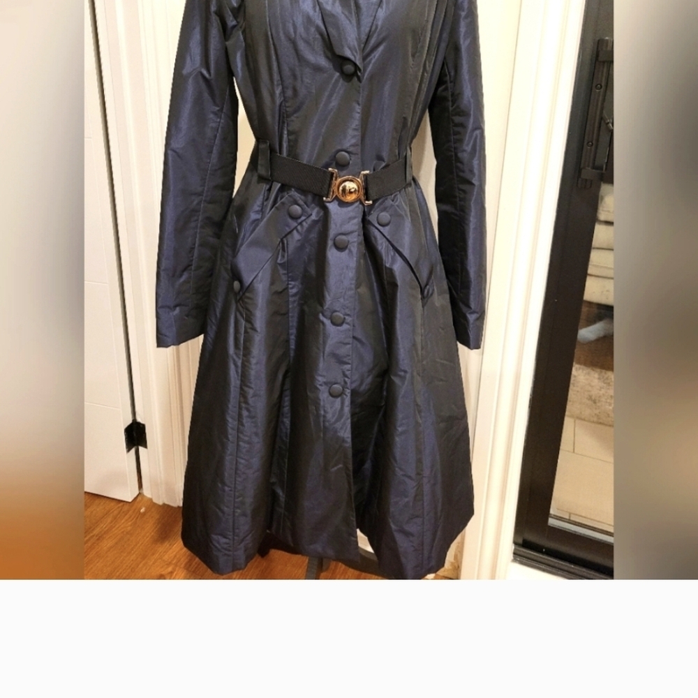 Pink Tartan Navy/Purple Iridescent Trench Coat- Size 6